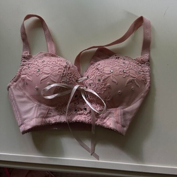 Corset Lace and Rhinestone Women's Pink Bra size 34B - Picture 1 of 4